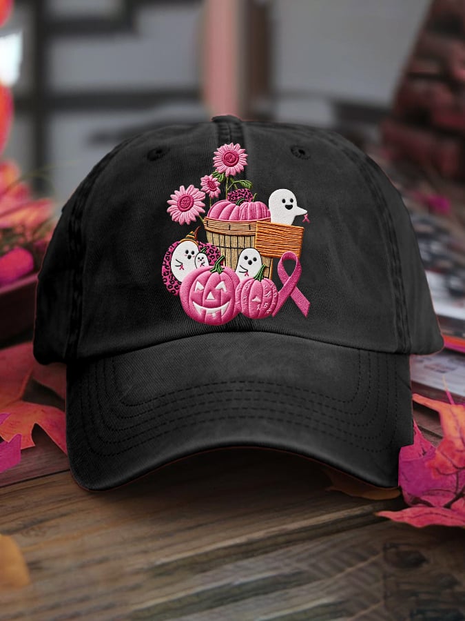 Women's casual October we wear pink ghost washed cotton hat