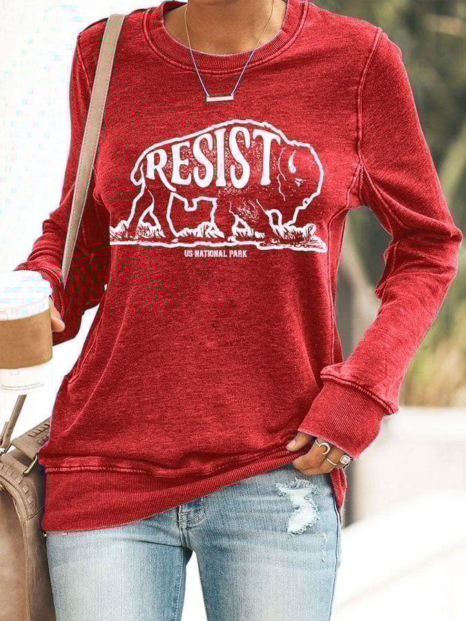 Women's Protect Our National Parks Print Round Neck Sweatshirt