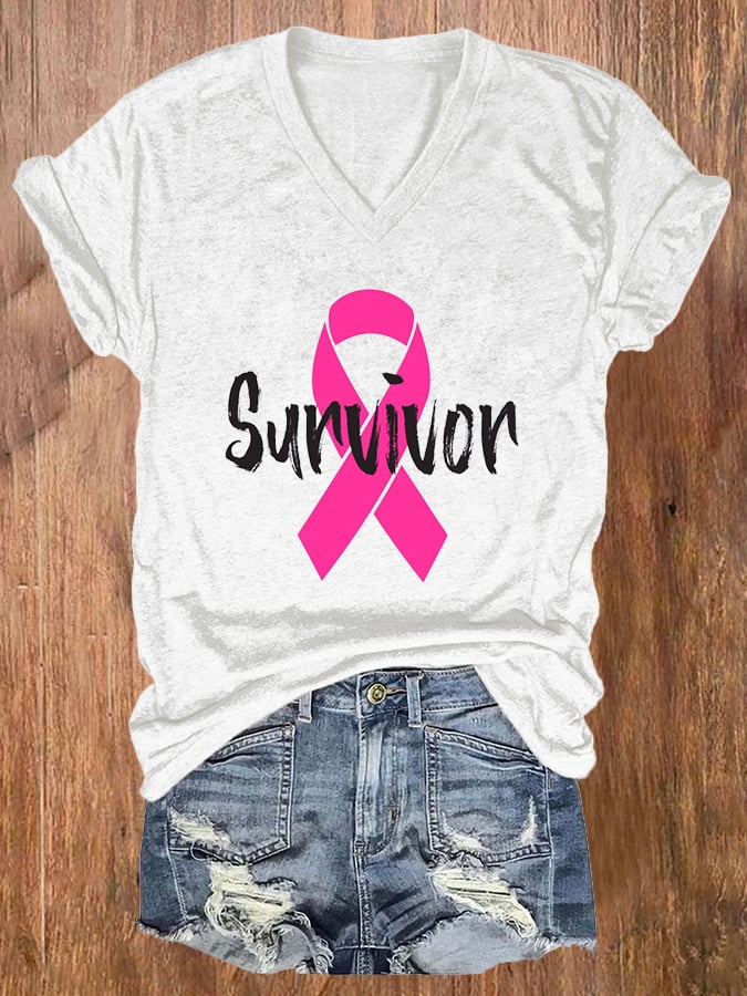 Women's Breast Cancer Survivor Printed T-Shirt