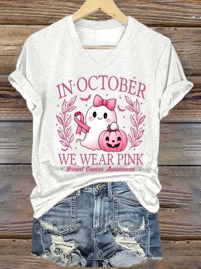 Women's In October We Wear Pink Print Casual T-Shirt