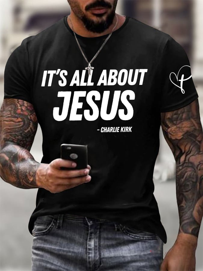 Men's Retro It's All About Jesus Print T-Shirt