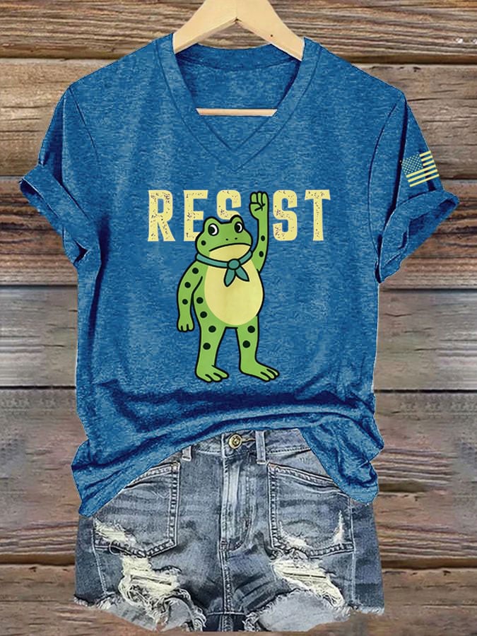 Women's FDT Portland Frog Protest Revolt Machine Print T-Shirt