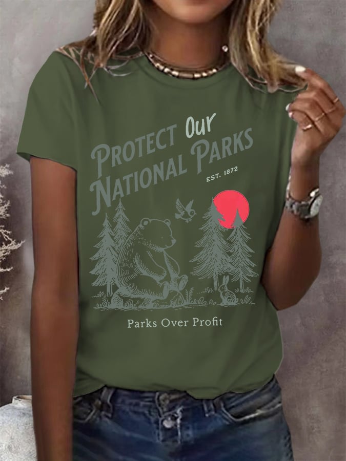 Women's Protect Our National Parks Print Round Neck T-Shirt