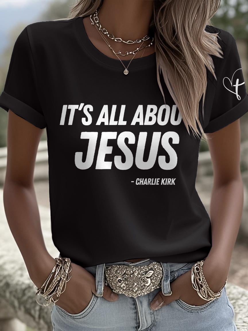 Retro It's All About Jesus Point Print T-Shirt