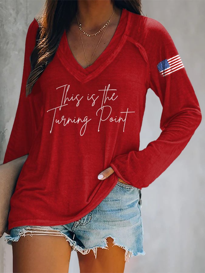 V-neck Retro This Is The Turning Point Print T-Shirt