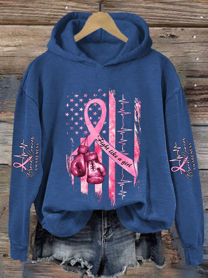 Women's Casual Breast Cancer Awareness Print Long Sleeve Sweatshirt