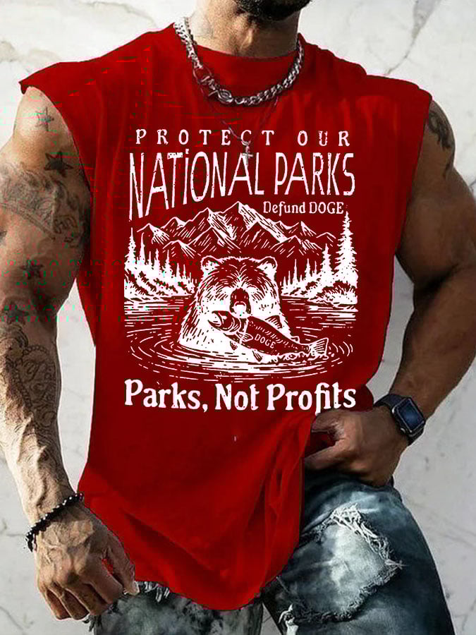 Men's Protect Our National Parks Print Round Neck Tank Top