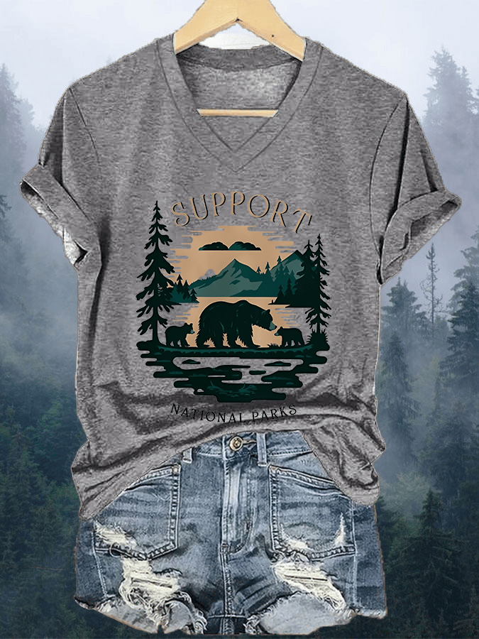 Women's Suppoard National Parks Print V-Neck T-Shirt