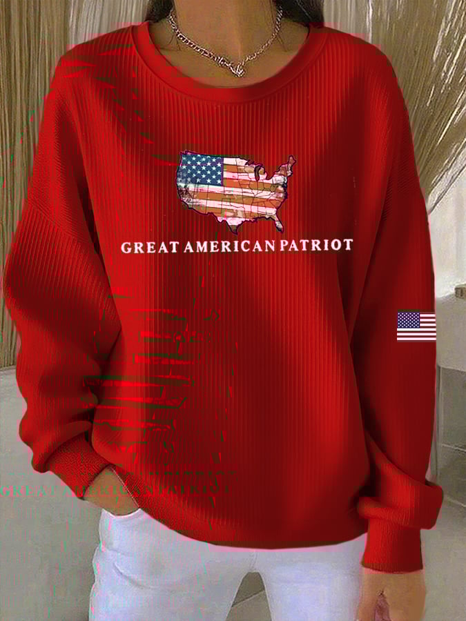 Women's Print Knit Crew Neck Long Sleeve Top