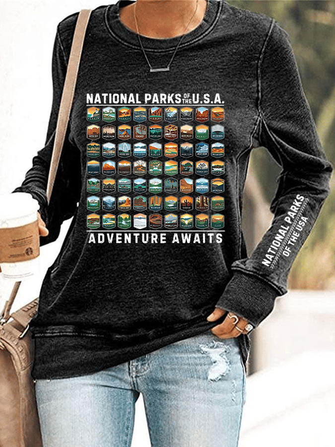 Women's National Parks Of The USA Print Crewneck Sweatshirt