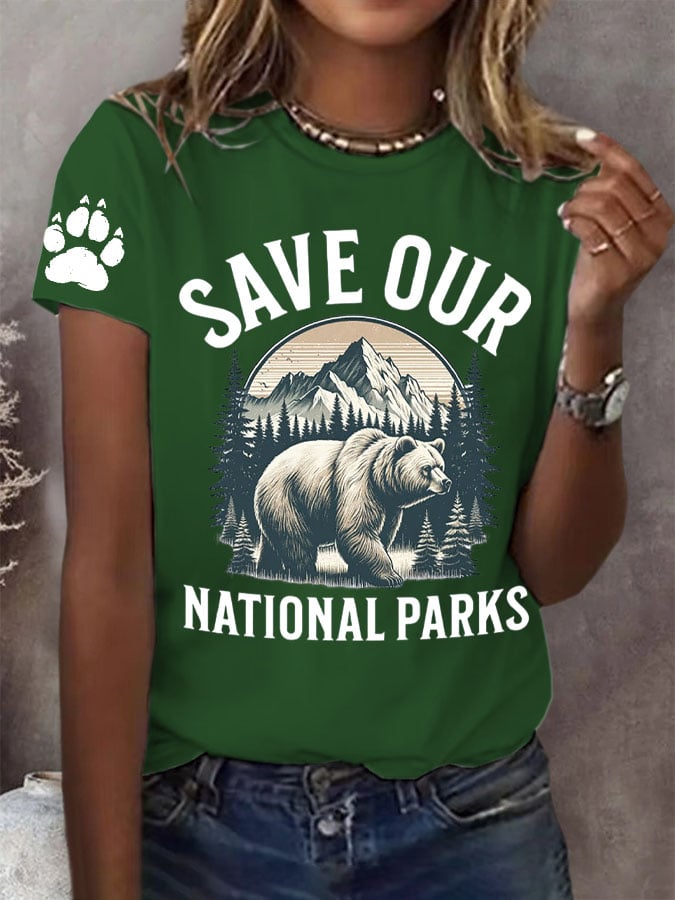 Women's Protect Our National Parks Print Round Neck T-Shirt