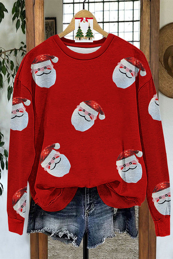 Santa Sequined Print Sweatshirt
