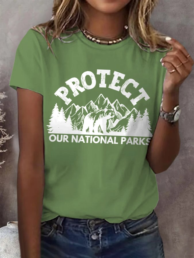 Women's Protect Our National Parks Print Round Neck T-Shirt