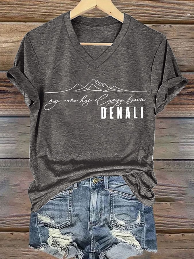V-neck Retro My Name Has Always Been DENALI Print T-Shirt
