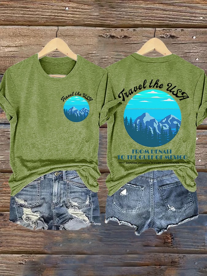 Retro Travel The Usa From Denali To The Gulf Of Mexico Explore America's Vast Landscapes Print T-Shirt