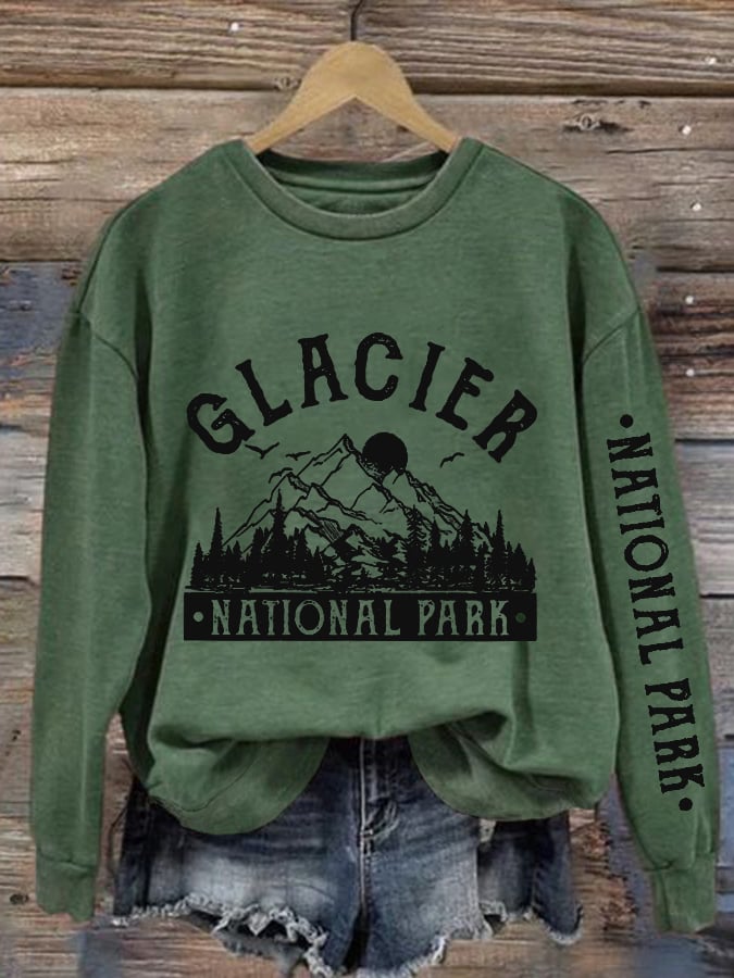 Retro Women's Protect Our National Parks Hot Spots Print Crew Neck Long Sleeve Sweatshirt