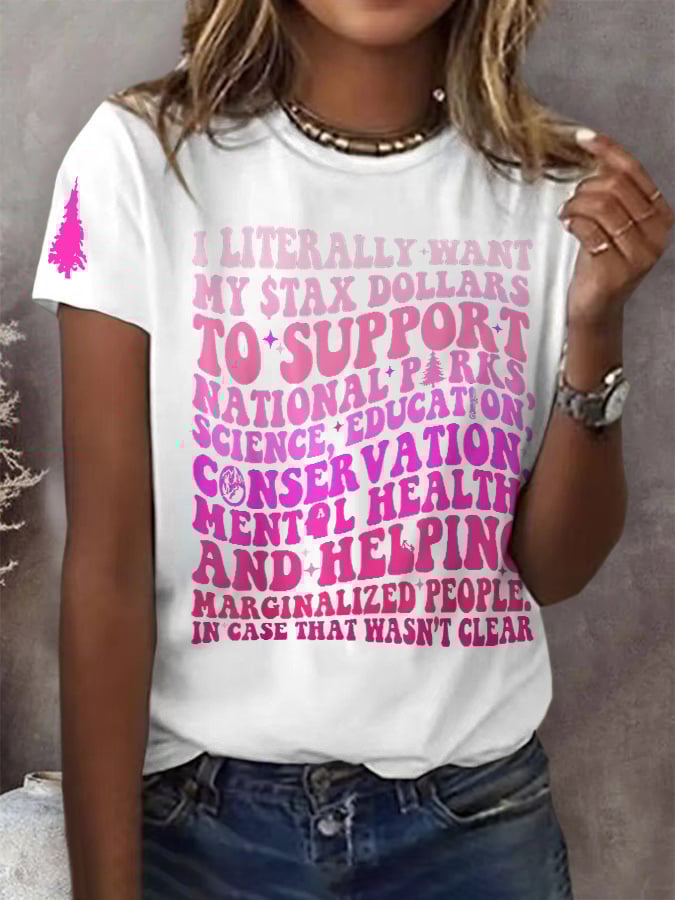 Women's Support National Parks Print Round Neck T-Shirt