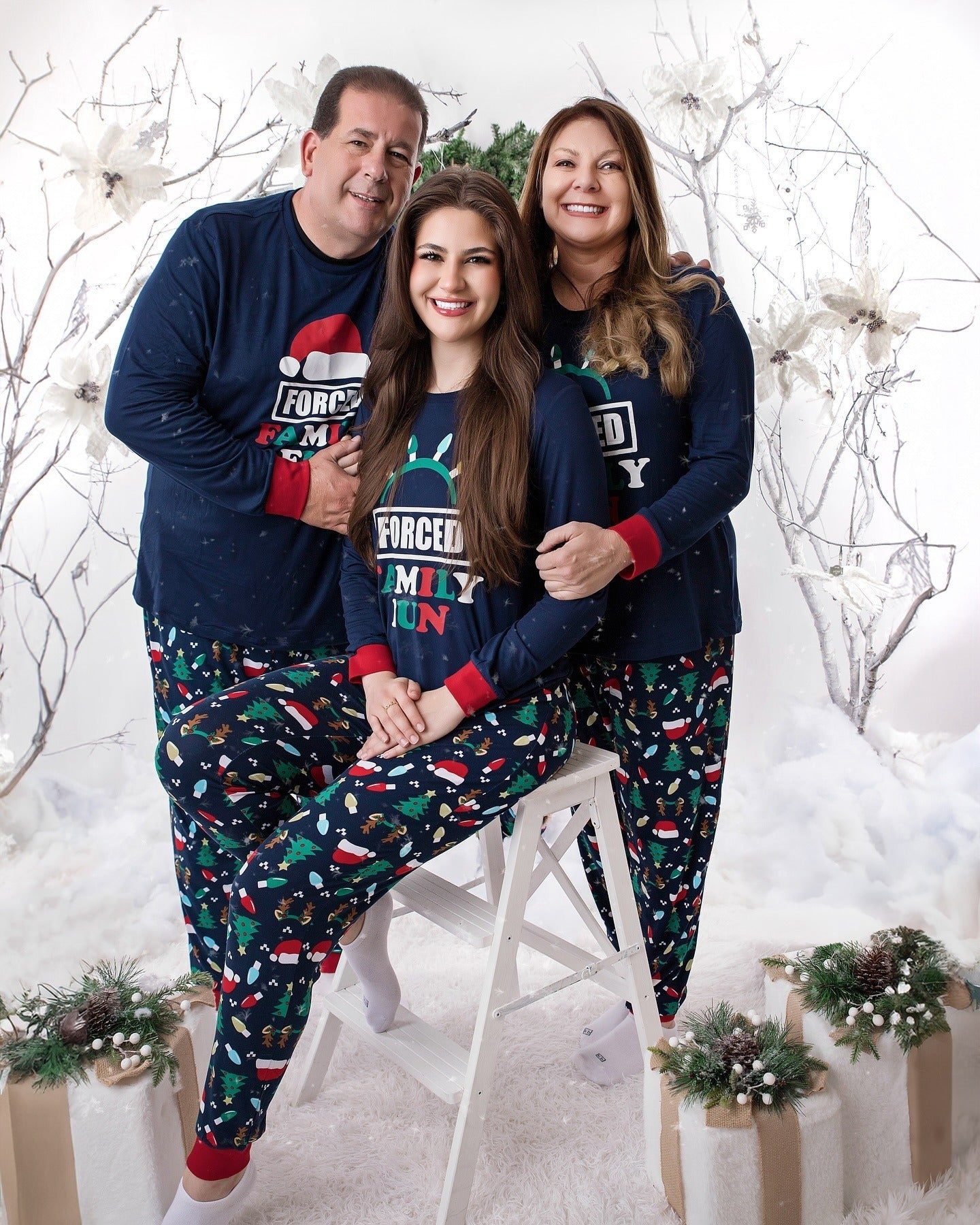 Family Christmas Pajamas with Blue Santa Hat Design