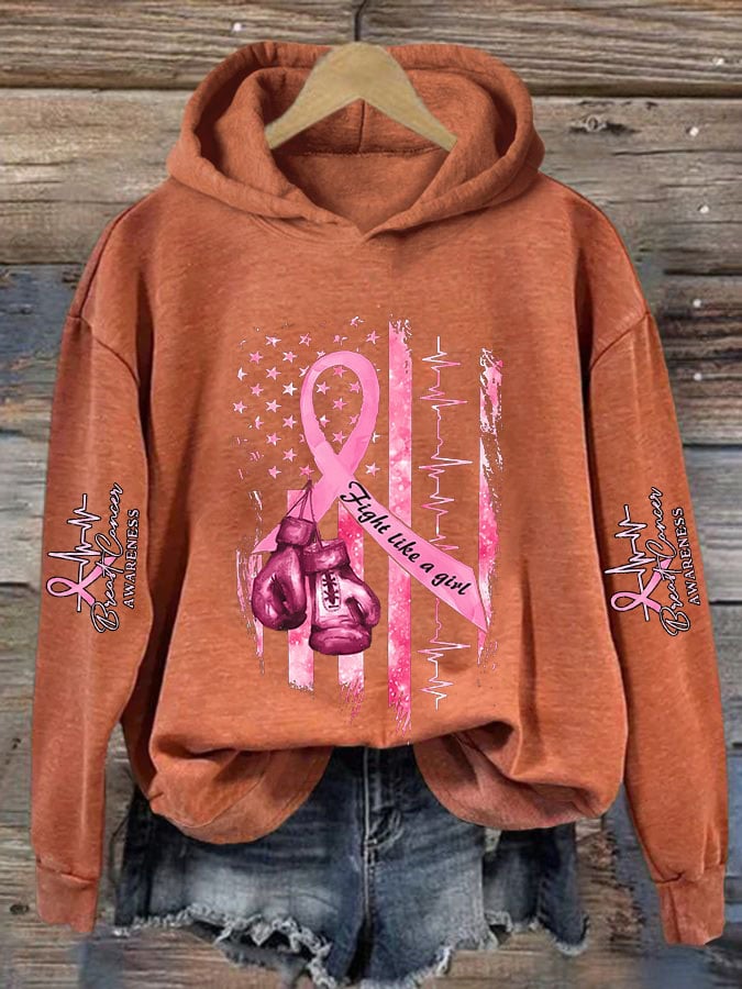 Women's Casual Breast Cancer Awareness Print Long Sleeve Sweatshirt