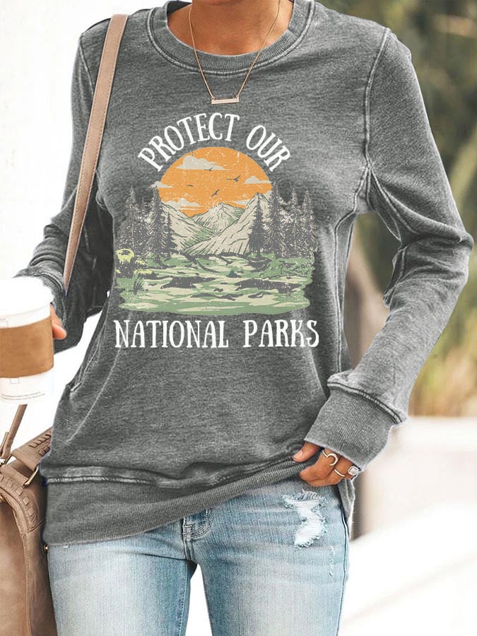 Women's Protect Our National Parks Print Casual Sweatershirt