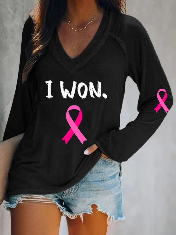 Women's Breast Cancer Survivor Printed Casual Long Sleeve T-Shirt