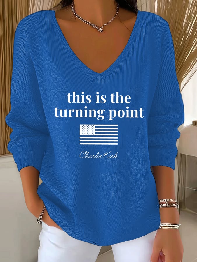 Women's Retro This is the Turning Point Print Drop Shoulder Sweater