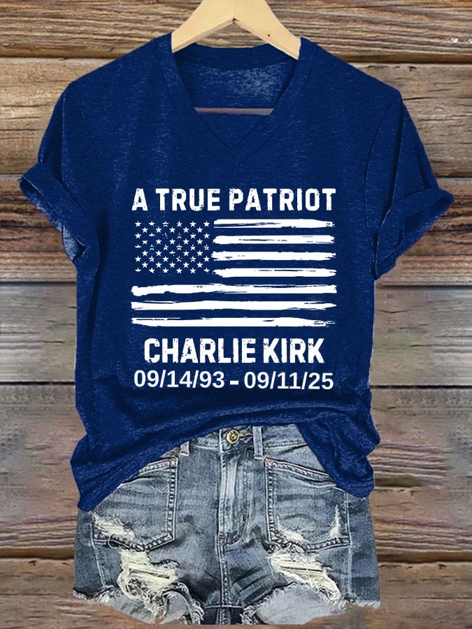 Women's A True Patriot Print V Neck T-shirt