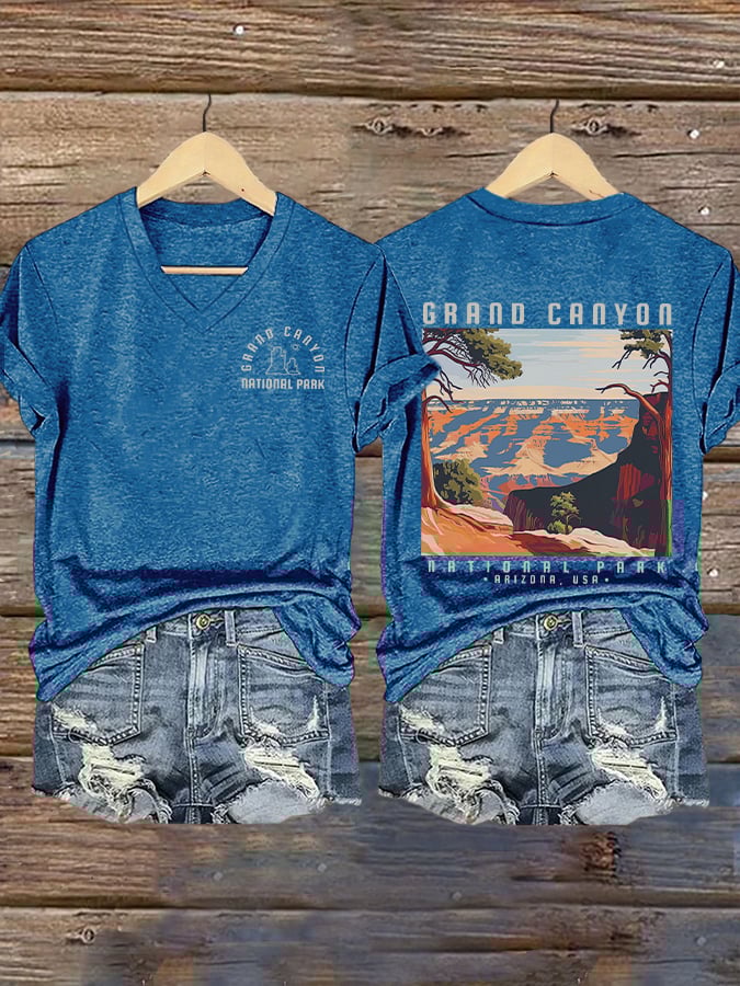 Women's Grand Canyon National Park Print V Neck T-shirt