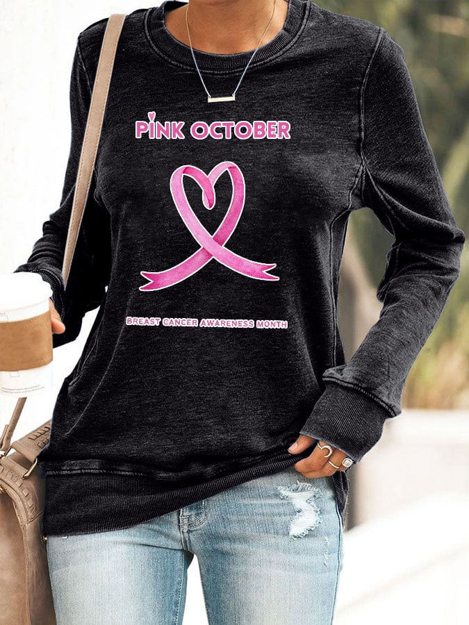 Women's Pi̇nk October Breast Cancer Awareness Month Printed Sweatshirt
