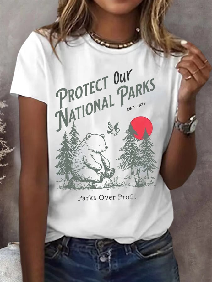 Women's Protect Our National Parks Print Round Neck T-Shirt