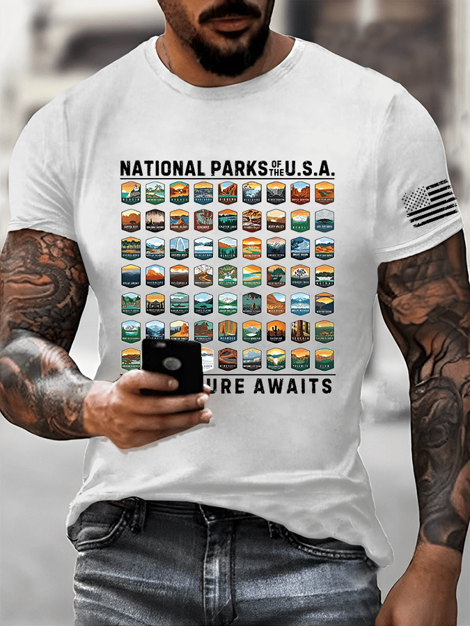 Men's National Parks Of The USA Printed Casual T-Shirt