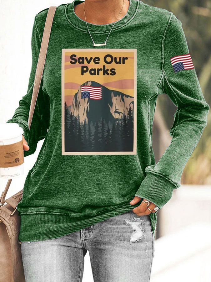 Women's Save Our Parks Print Casual Sweatershirt
