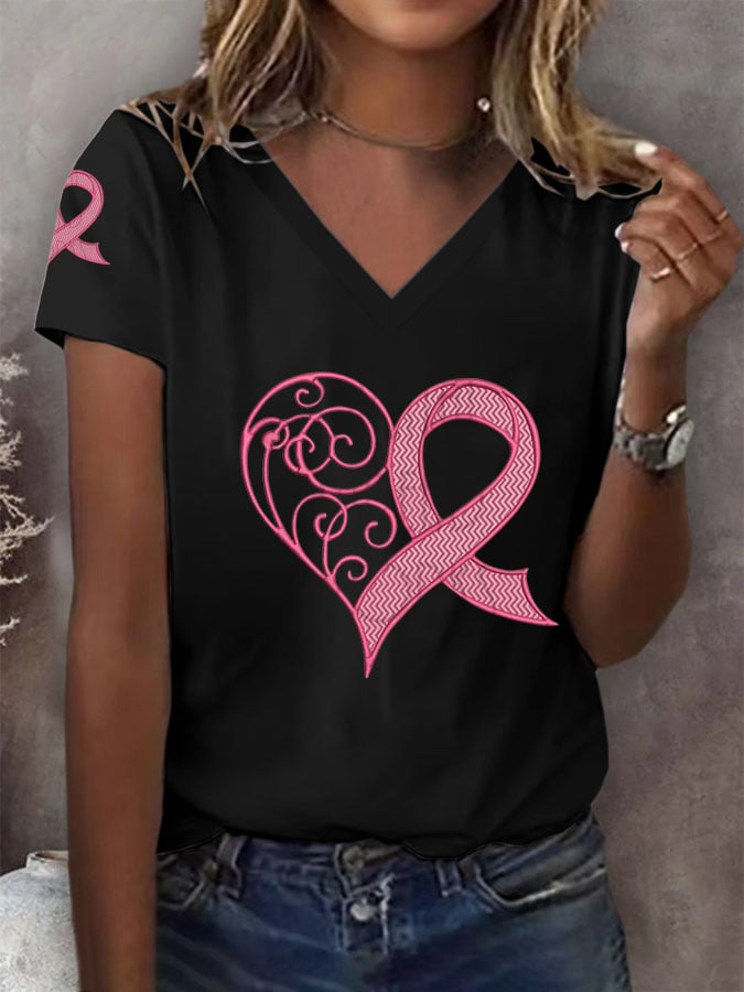 Women's Breast Cancer Awareness Print T-Shirt