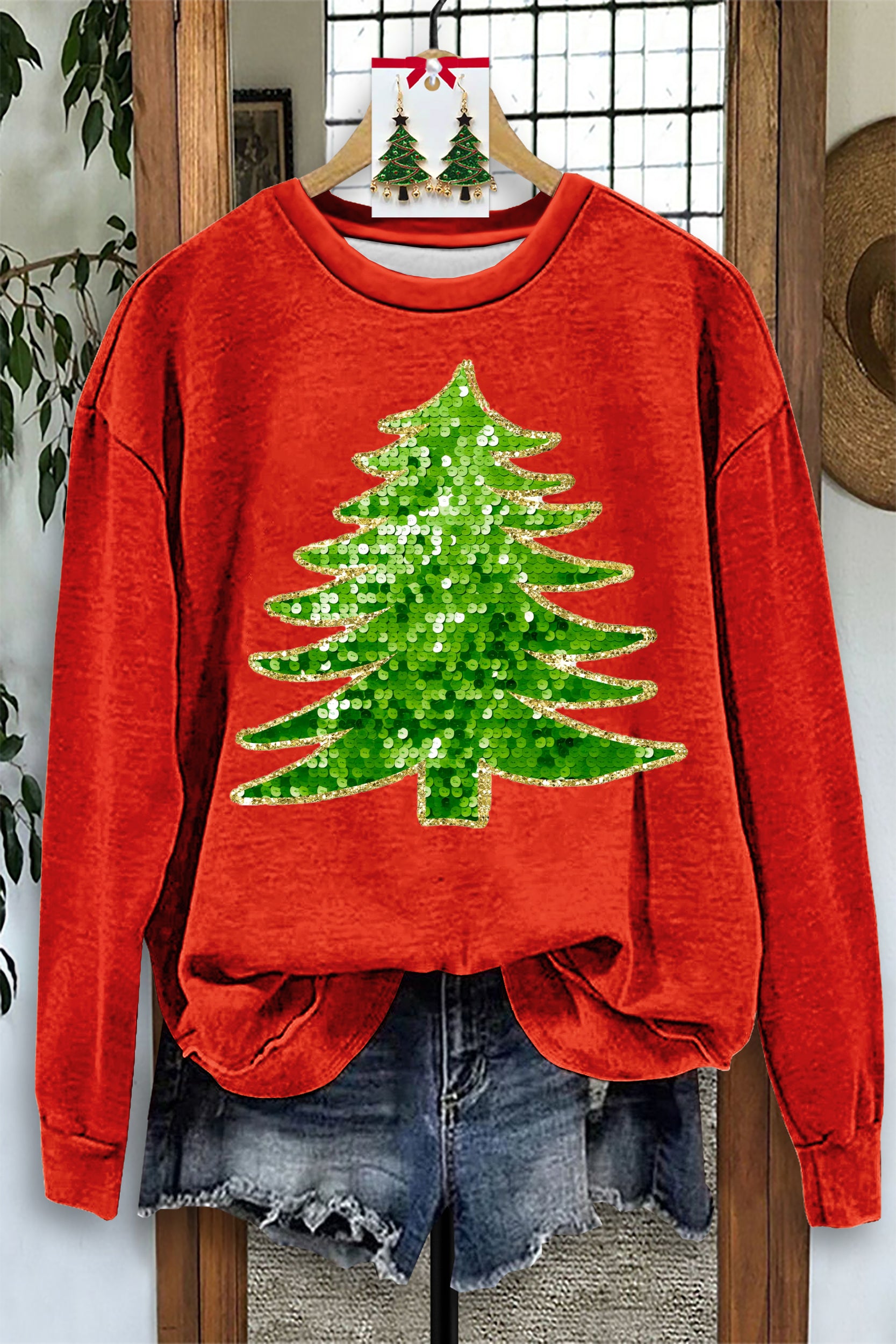 Shiny Sequined Christmas Tree Sweatshirt