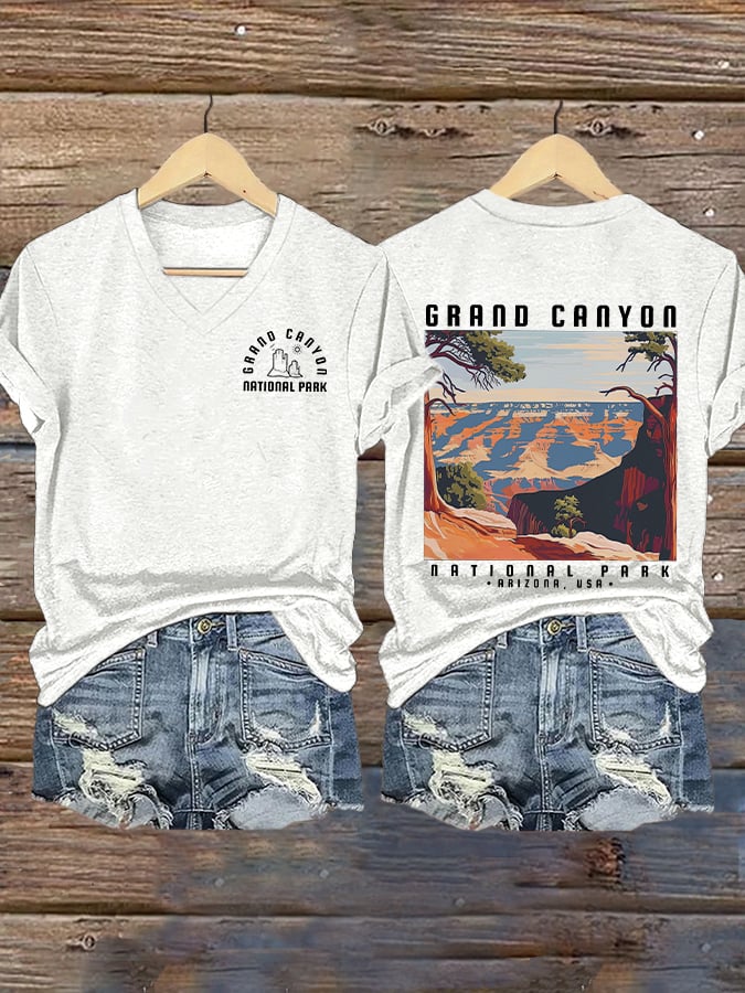 Women's Grand Canyon National Park Print V Neck T-shirt