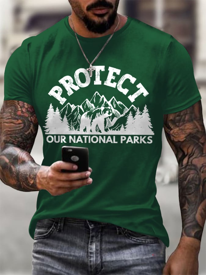 Men's Protect Our National Parks Printed Round Neck T-Shirt