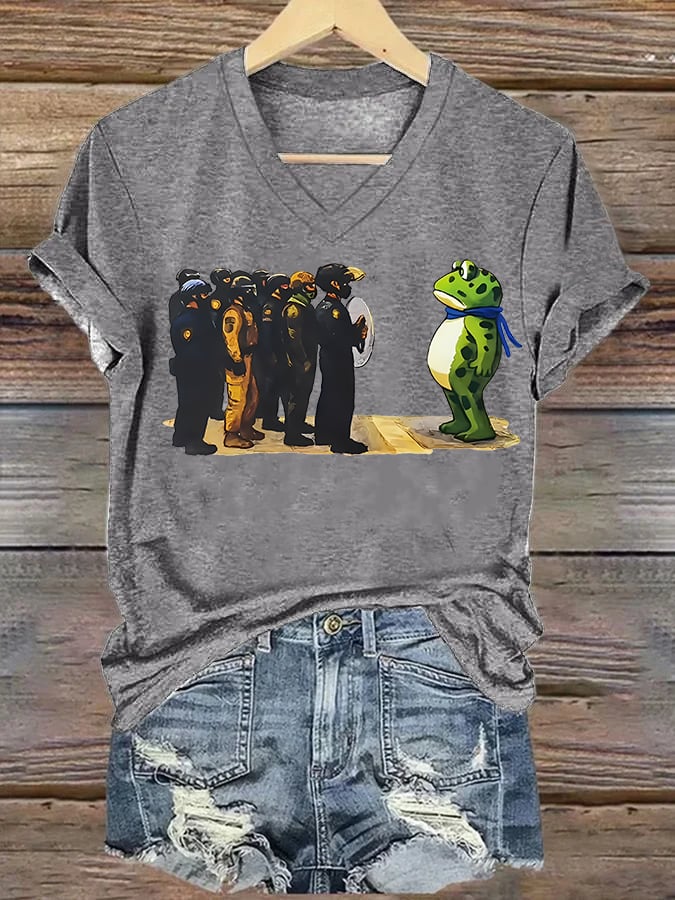 V-neck Women's Portland Frog print T-Shirt