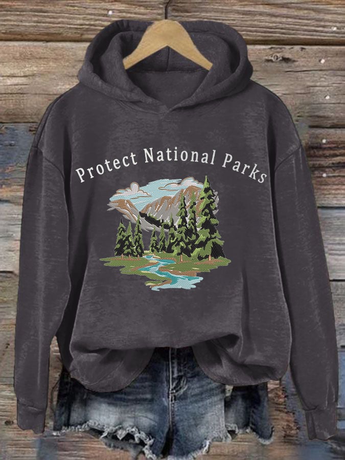 Women's Retro Protect Our National Parks Printed Hoodie