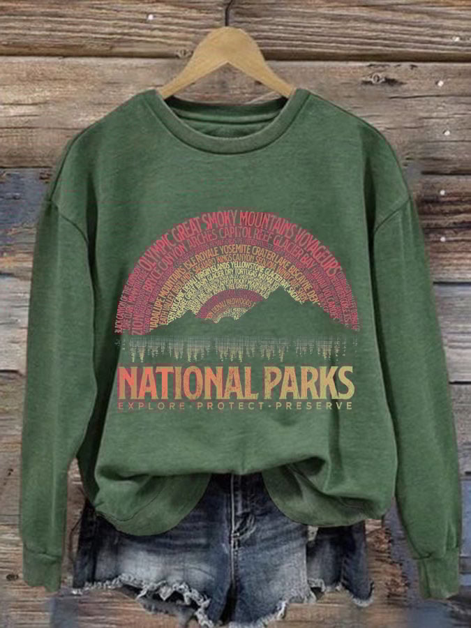 Women's Hotspots 63 National Parks Explore, Protect, And Preserve Printed Casual Sweatshirts