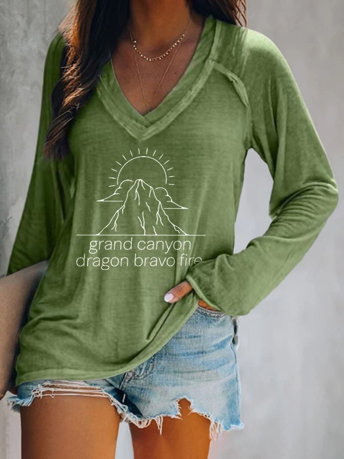 V-neck Retro Grand Canyon Dragon Bravo Fire Grand Canyon Lodge North Rim Fire Print T-Shirt
