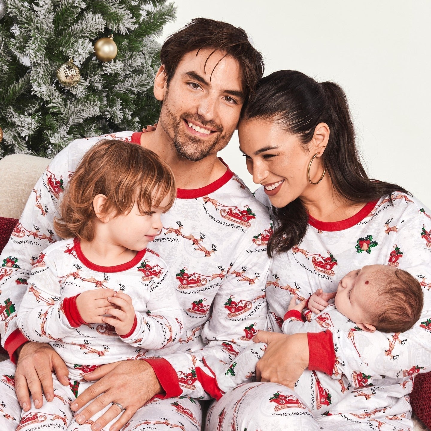 Christmas Elk Sleigh Print Matching Family Christmas Pajamas