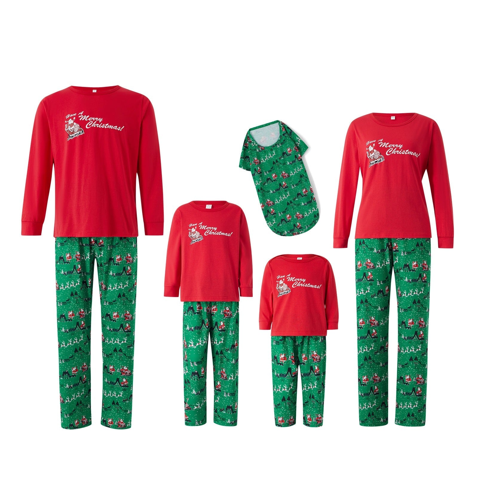 Red and Green Snowman Print Matching Family Christmas Pajamas-Dog Pajamas Included