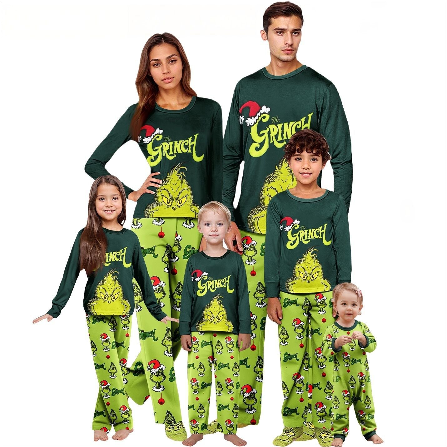 Cute Green Grinch Matching Family Christmas Pajamas