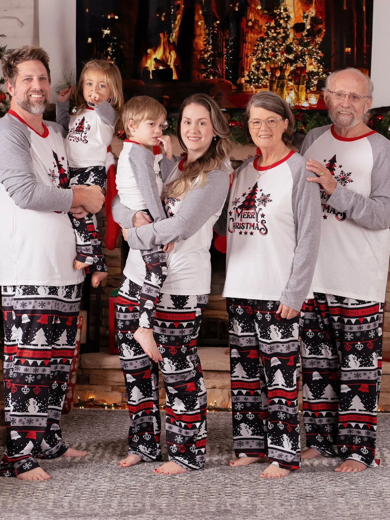 Gray and white Christmas tree truck Matching Family Christmas Pajamas