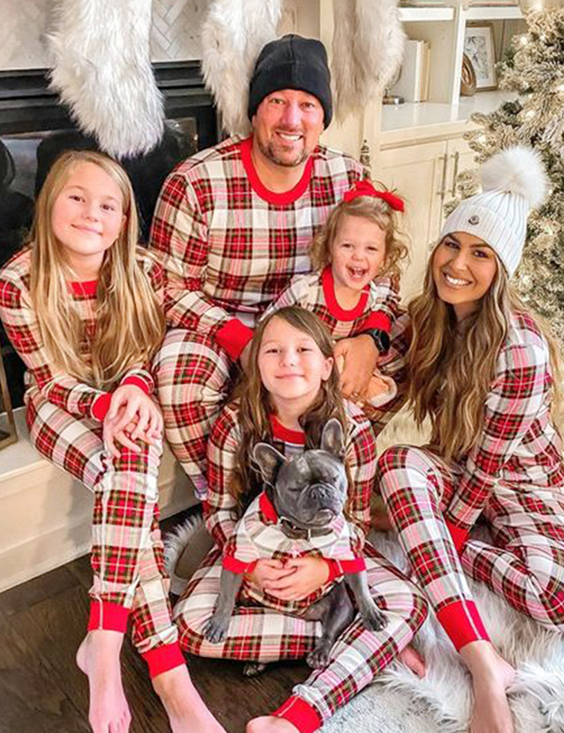 Tartan Plaid Matching Family Christmas Pajamas-Dog Pajamas Included
