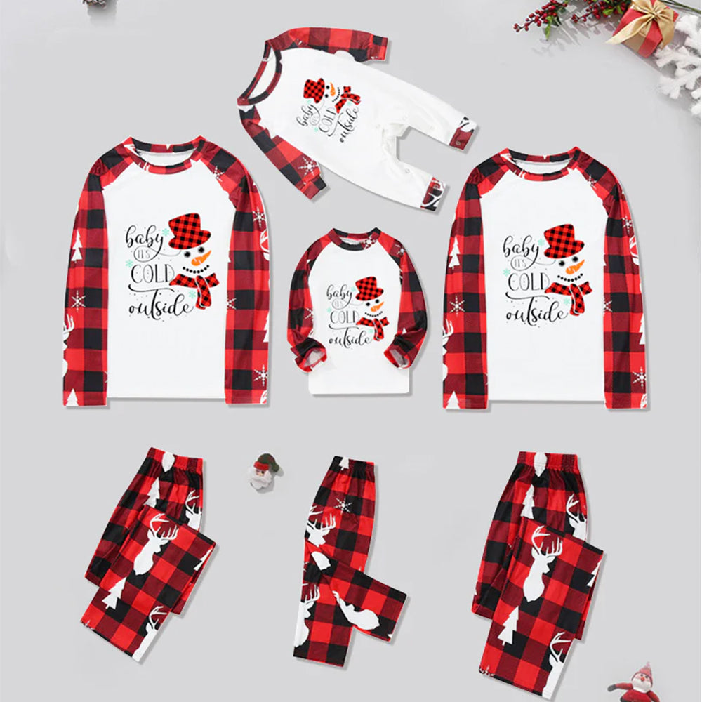 Red Plaid Snowman Pattern Matching Family Christmas Pajamas Sets