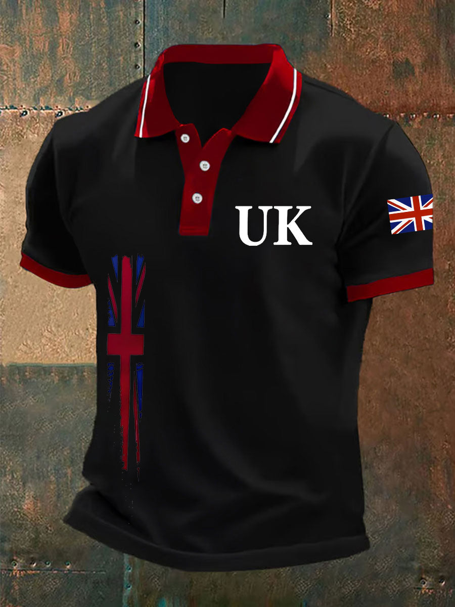 Men's UK Flag Print Casual Polo