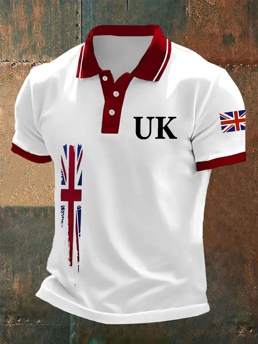 Men's UK Flag Print Casual Polo