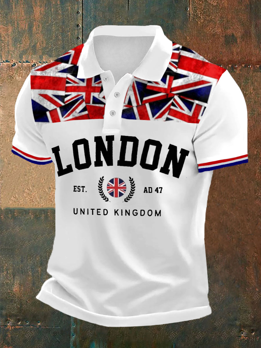 Men's London UK Flag Print Casual Polo