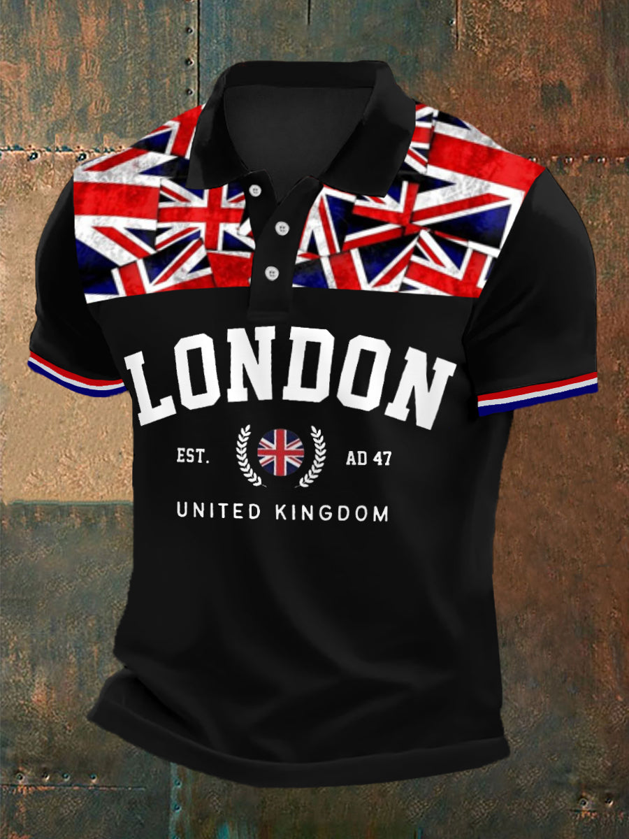 Men's London UK Flag Print Casual Polo